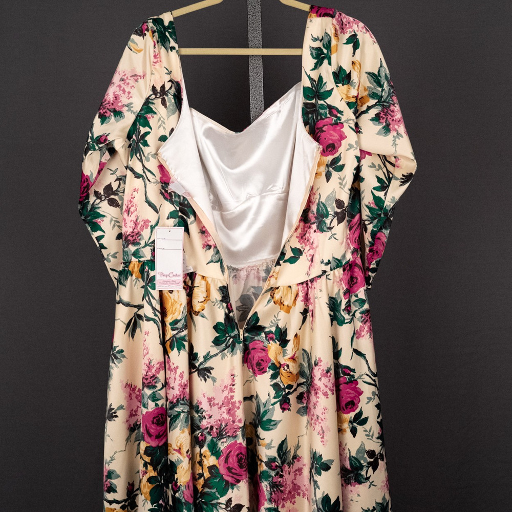 Pinup Girl Clothing Retro 50s Style Couture Dress Size 3X Satin Floral Romantic - Picture 6 of 9
